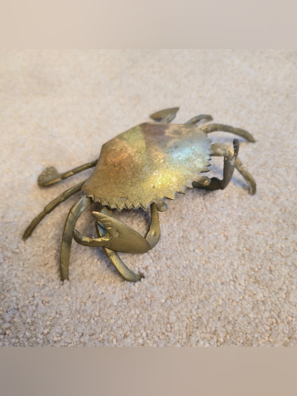 Vintage Mid Century Brass Crab Ashtray/Jewelry keeper Hinged Hide Trinket Box